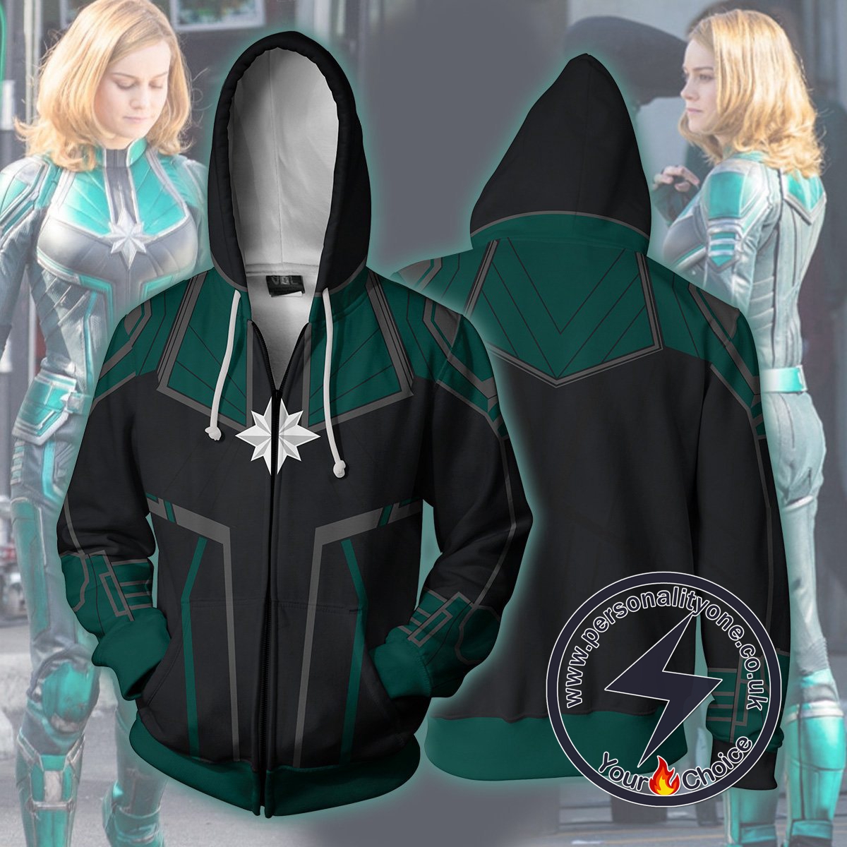 Avengers Infinity War Hoodie - Captain Marvel Green Suit Jacket